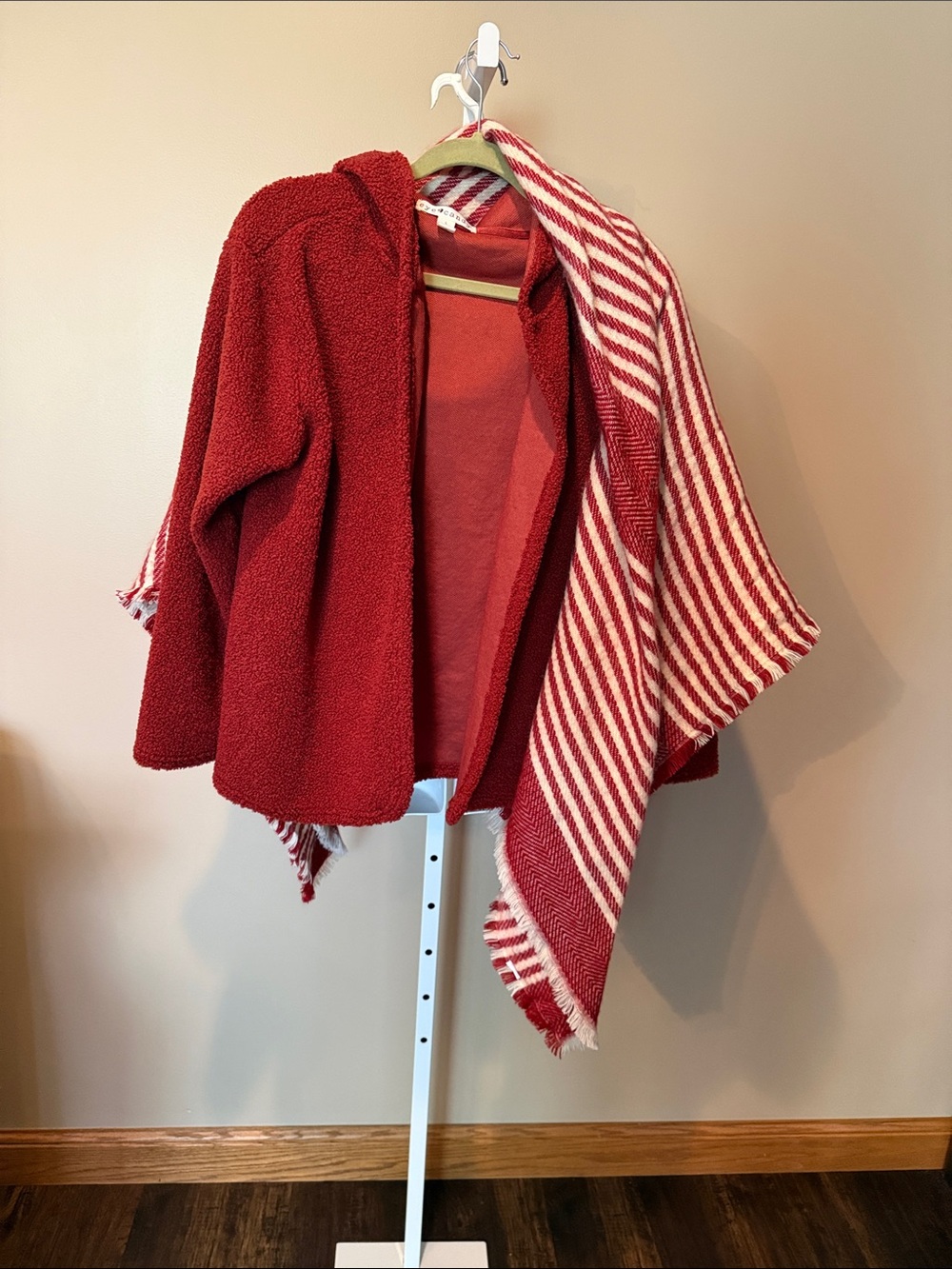 eye candy Rust Hooded Jacket with Striped blanket scarf